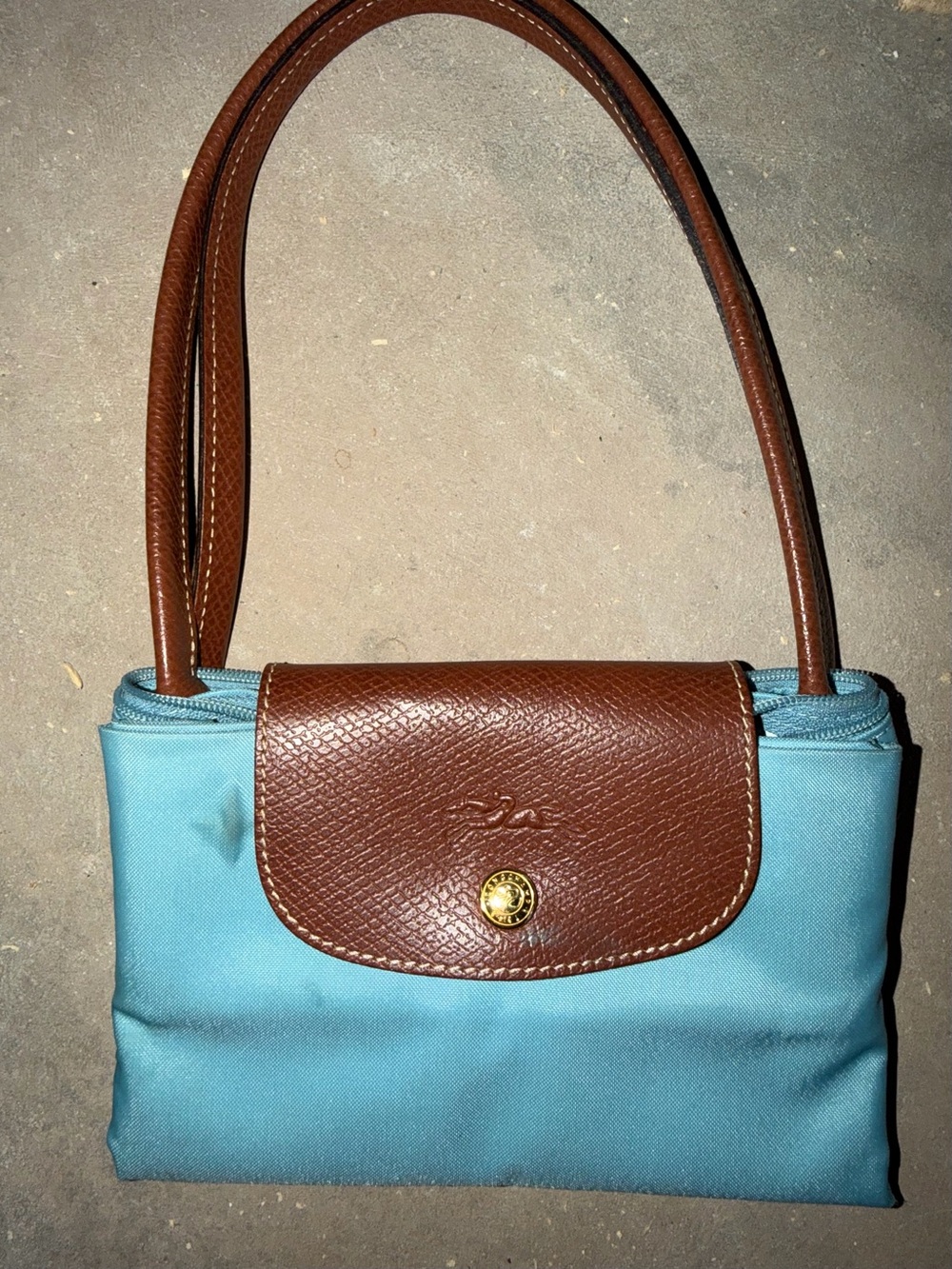 Longchamp Shoulder Bag in Turquoise and Brown Leather